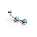 Blue opal dangle navel bar