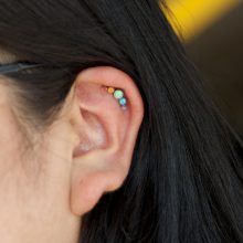 Helix piercing with rainbow Anatometal cluster