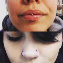 vertical lip and nostril piercings by Tabatha Andreason
